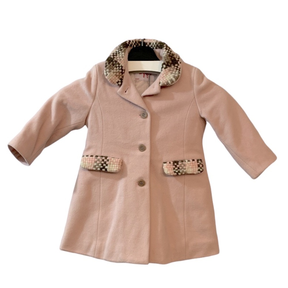 Il Gufo NEW Wool Blend Girls Dress Coat Pink Brown Cream 2 Outdoors Easter Party